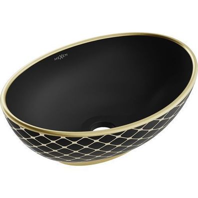 Mexen Elza Aufsatzwaschbecken 40 x 33 cm, Schwarz matt/gold Gittermuster - 21014029