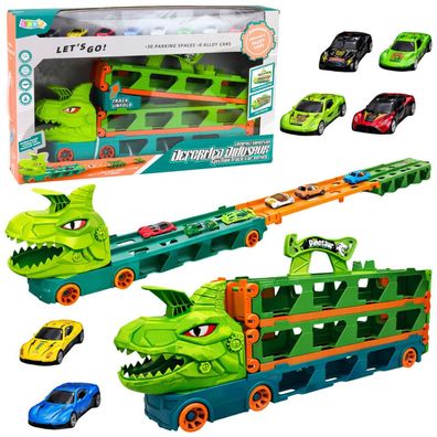 Dinosaurier-Truck mit Federn, Schienen für Autos, Transporter, Launcher 4in1