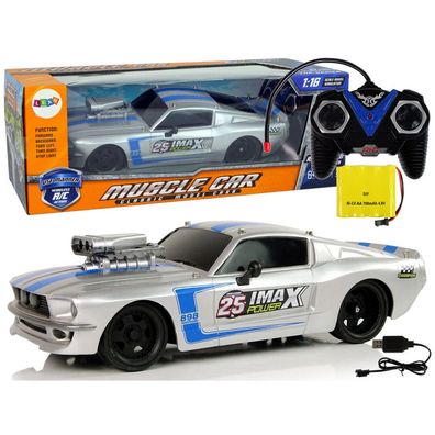 LeanToys RC Sportwagen 1:16 Silber mit blauen Streifen und Fernbedienung