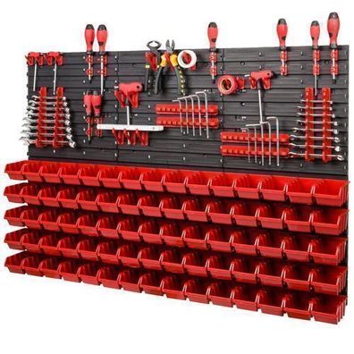 75 Boxen SET Lagersichtboxenwand Stapelboxen mit Montagewand Werkzeugwand