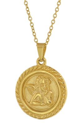 trendor Schmuck Damen-Halskette mit Engel-Anhänger Gold auf Edelstahl Ankerkette 758