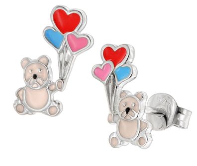 trendor Schmuck Mädchen-Ohrringe Silber 925 Teddy mit Ballons 41651