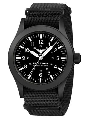 KHS Herren-Armbanduhr Platoon Stahl Solar Schwarz PLABSS. NB