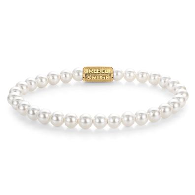 Rebel & Rose Schmuck Damen-Armband Pearl Gem Gold 6 mm RR-60135-G-S