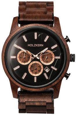 Holzkern Herrenuhr Quarz Chronograph Buschwerk Walnuss/Marmor