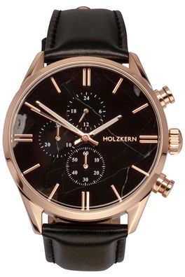 Holzkern Herren-Quarzuhr Chronograph Relational Marmor/Roségoldfarben