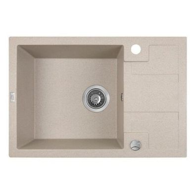 Granitspüle Einzelbecken Barbados 44x65 Beige mit Abtropffläche | Siphon im SET!