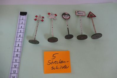 5 Metallschilder Streckenschilder unbekannter Hersteller H0 Baujahr unbekannt