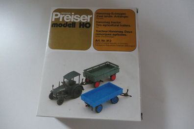 Preiser 1:87 H0 Art 912 Hanomag Schlepper mit 2 Anhänger Neu/OVP