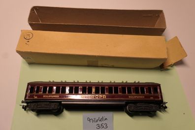 Märklin H0 353 Mitropa Schlafwage n mit Org Kt , Blech, ca 1948, große Gussdrehg