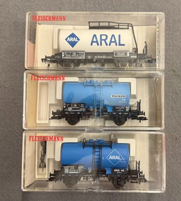 Fleischmann H0 5403, 5413 & 5415 Konvolut Kesselwagen der DB Top/OVP (C)