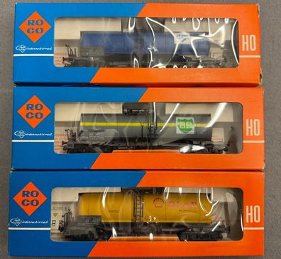 Roco H0 4355 B, 4355 C & 4356 B Konvolut Kesselwagen Top/OVP (C)