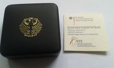 Etui und Zertifikat für 100 euro 2016 Regensburg 1/2 Unze Gold