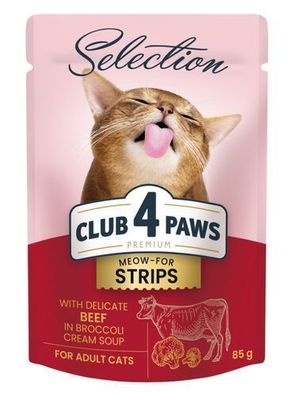 CLUB 4 PAWS KATZE Beutel 85 g Selection Rindfleischstreifen mit Brokkoli