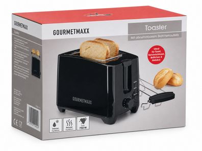 Gourmetmaxx Toaster 750W schwarz 2 Scheiben mit Brötchenaufsatz