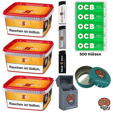 Pall Mall Mega Box Tabak 3x 145g, OCB Menth. Hülsen, Box, Aschenbecher