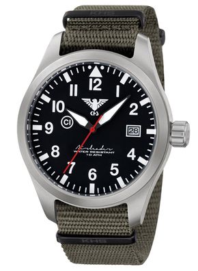 KHS Herren-Armbanduhr Airleader Olivgrün/Stahl AIRS. NSGO