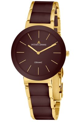 Jacques Lemans Damenuhr Monaco Goldfarben/Keramik Braun 42-7ZE