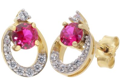 trendor Schmuck Damen-Ohrringe Gold 333 / 8K Ohrstecker mit synthetischem Rubin 2118
