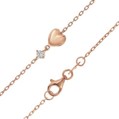 trendor Schmuck Damen-Halskette 925 Silber Rosé Vergoldet Herzchen-Kette 21232