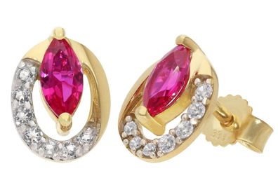 trendor Schmuck Damen-Ohrringe Gold 333 / 8K Ohrstecker mit synthetischem Rubin 2117