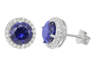 trendor Schmuck Damen-Ohrringe 925 Silber Zirkonia-Ohrstecker Tansanitblau 21318-06