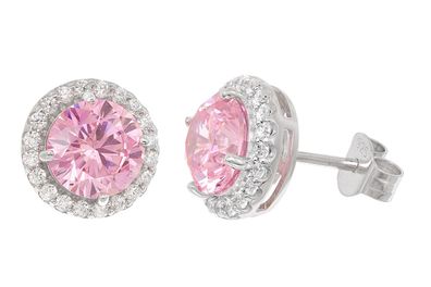 trendor Schmuck Damen-Ohrringe 925 Silber Zirkonia-Ohrstecker Pink 21318-09