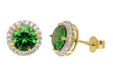 trendor Schmuck Damen-Ohrstecker 925 Silber Vergoldet Zirkonia Smaragdgrün 21322-11