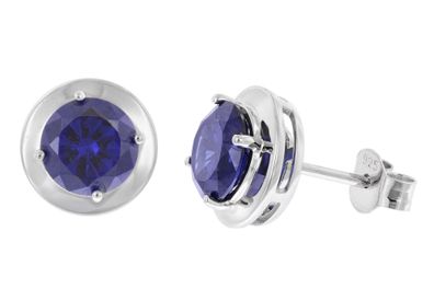 trendor Schmuck Damen-Ohrringe 925 Silber Ohrstecker Zirkonia Tansanitblau 21326-06