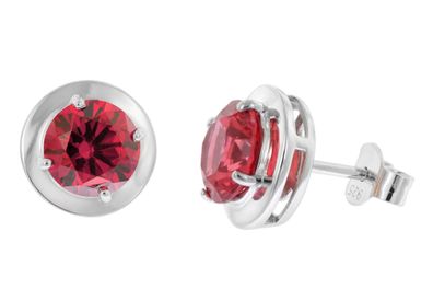 trendor Schmuck Damen-Ohrringe 925 Silber Zirkonia-Ohrstecker Rubinrot 21326-07