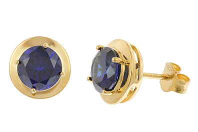 trendor Schmuck Damen-Ohrstecker 925 Silber Vergoldet Zirkonia Tansanitblau 21334-06
