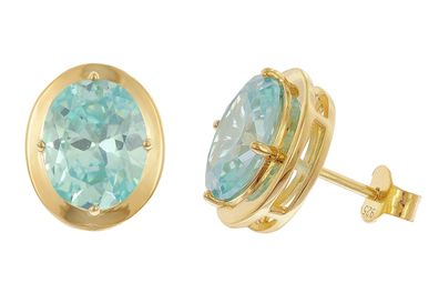 trendor Schmuck Damen-Ohrringe 925 Silber Vergoldet Zirkonia Aquamarinblau 21346-02