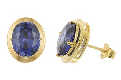 trendor Schmuck Damen-Ohrringe Silber Vergoldet Zirkonia-Ohrstecker Blau 21346-06