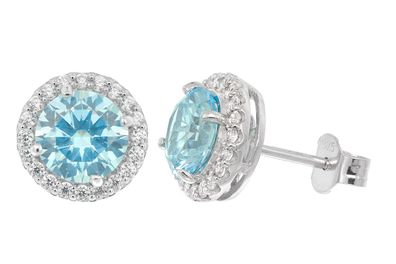 trendor Schmuck Damen-Ohrringe 925 Silber Zirkonia-Ohrstecker Blau 21359-02