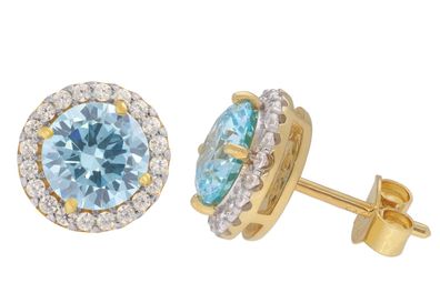 trendor Schmuck Damen-Ohrstecker 925 Silber Vergoldet Zirkonias Hellblau 21360-02
