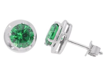 trendor Schmuck Damen-Ohrringe 925 Silber Zirkonia-Ohrstecker Smaragdgrün 21362-11