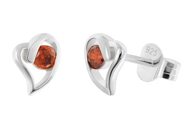 trendor Schmuck Damen Ohrringe 925 Silber Ohrstecker Herz Rot 21404-07