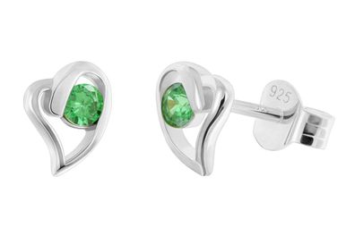 trendor Schmuck Damen Ohrringe 925 Silber Ohrstecker Herz Grün 21404-11