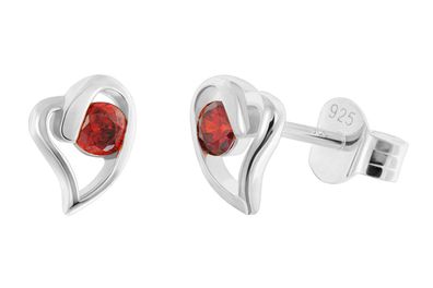 trendor Schmuck Damen Ohrringe 925 Silber Ohrstecker Herz Granatrot 21404-16