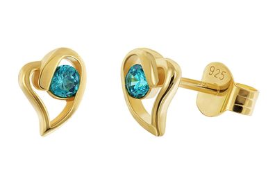 trendor Schmuck Damen Ohrstecker 925 Silber Vergoldet Herz London-Blau 21412-04