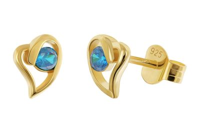 trendor Schmuck Damen-Ohrstecker 925 Silber Vergoldet Herz Saphir-Blau 21412-05