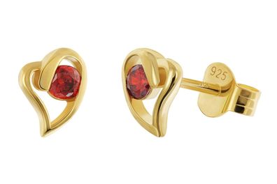 trendor Schmuck Damenohrringe 925 Silber Vergoldet Zirkonia Granatrot 21412-16