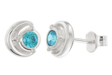 trendor Schmuck Damen Ohrringe 925 Silber Ohrstecker Zirkonia London-Blau 21422-04
