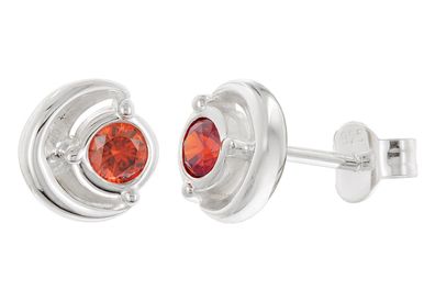 trendor Schmuck Damen Ohrringe 925 Silber Ohrstecker Zirkonia Rot 21422-07