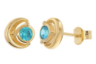 trendor Schmuck Damen-Ohrstecker 925 Silber Vergoldet Zirkonia London-Blau 21430-04