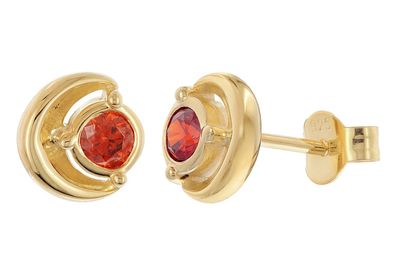 trendor Schmuck Damen Ohrringe 925 Silber Vergoldet Zirkonia-Stecker Rot 21430-07
