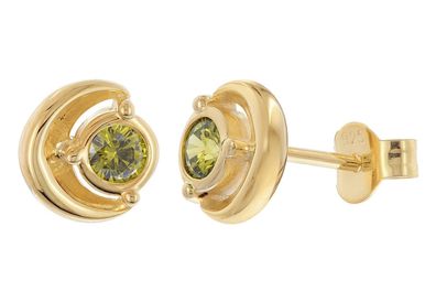 trendor Schmuck Damen Ohrringe Silber Vergoldet Zirkonia-Stecker Olivgrün 21430-19