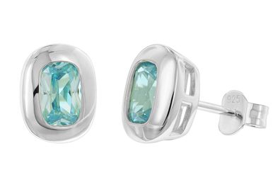 trendor Schmuck Damen-Ohrringe 925 Silber Ohrstecker Zirkonia Aquamarinblau 21440-02