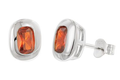 trendor Schmuck Damen-Ohrringe 925 Silber Ohrstecker Zirkonia Orangerot 21440-10