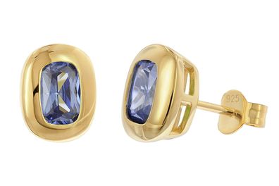 trendor Schmuck Damen-Ohrstecker 925 Silber Vergoldet Zirkonia Tansanitblau 21446-06